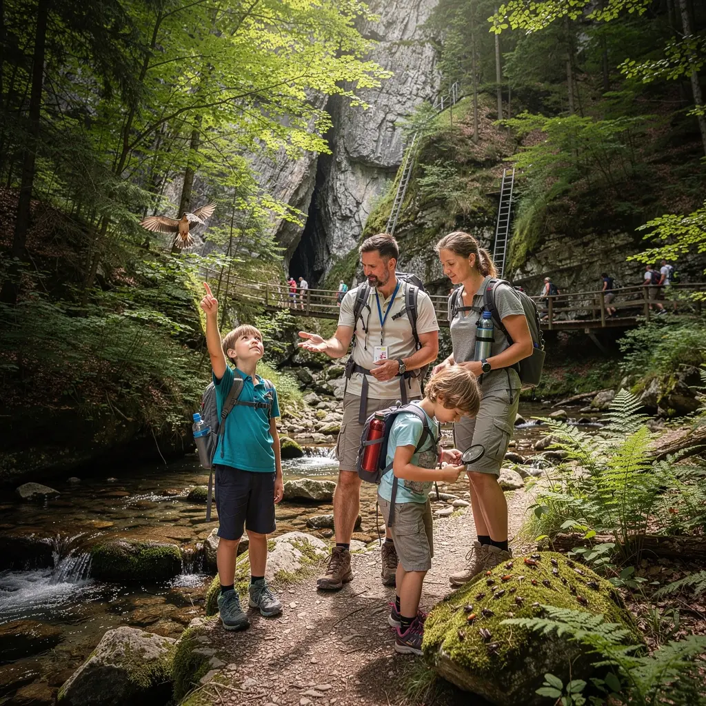 A family enjoying a picnic in a beautiful Slovak park, with a backdrop of rolling hills.